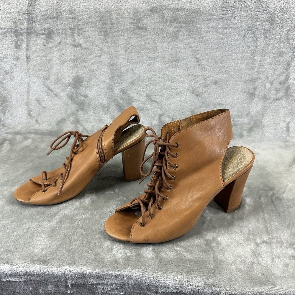 Aldo Heels Women's 11 Tan Leather Open Toe Block Tie Gladiator
